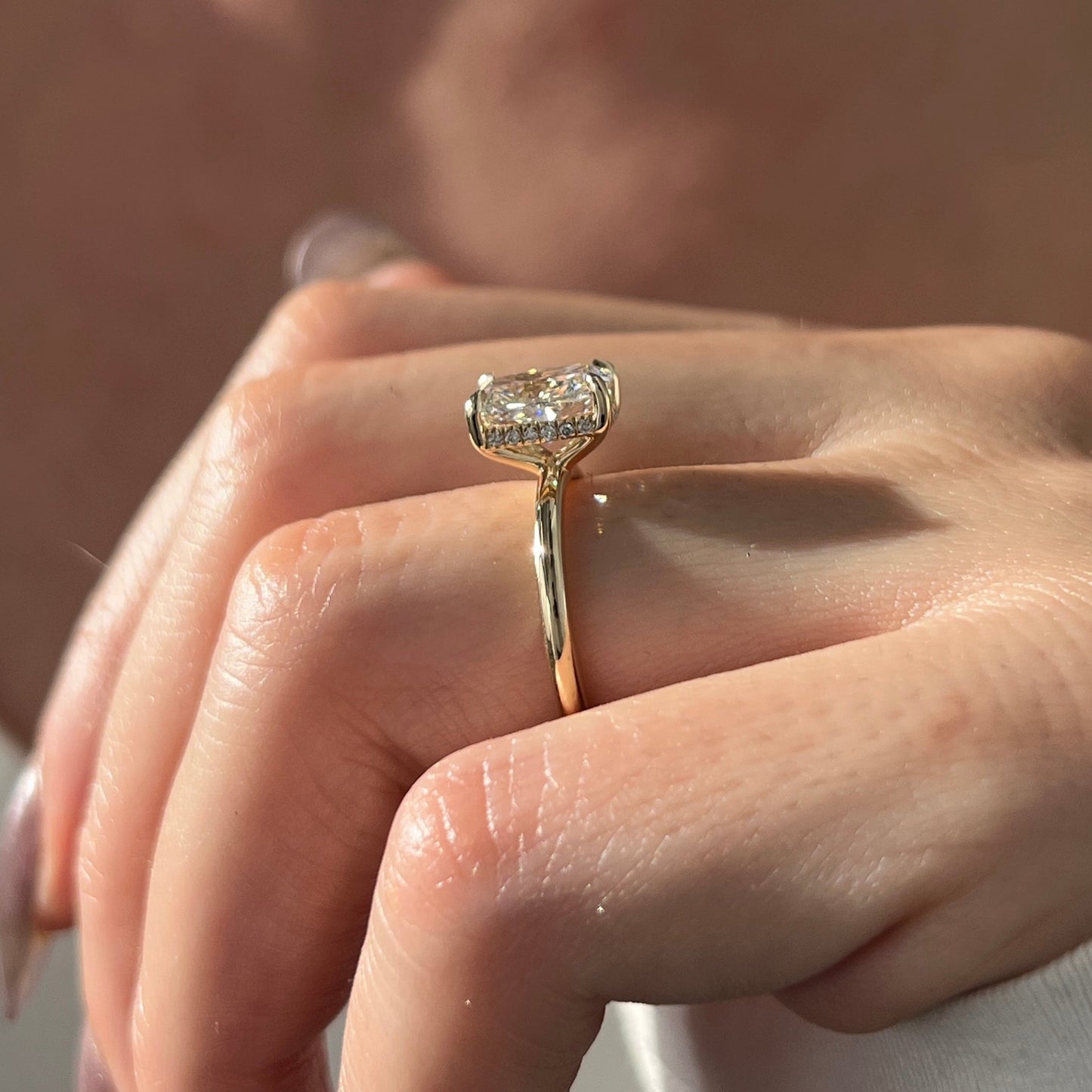 1.0-3.0 CT Elongated Cushion Lab Grown Diamond hidden halo Engagement Ring
