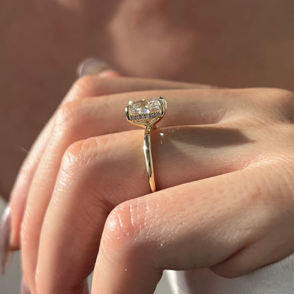 1.0-3.0 CT Elongated Cushion Lab Grown Diamond hidden halo Engagement Ring
