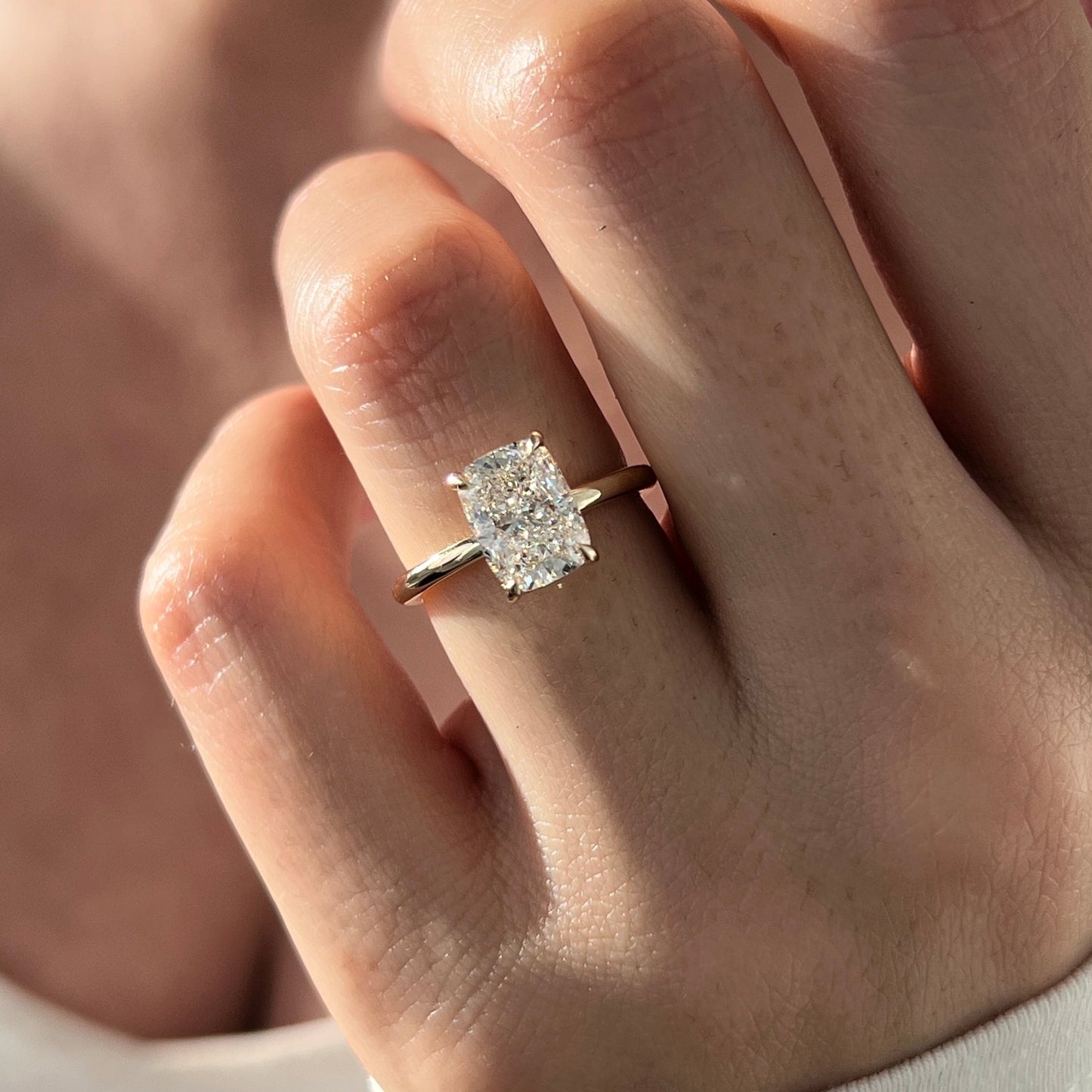 1.0-3.0 CT Elongated Cushion Lab Grown Diamond hidden halo Engagement Ring