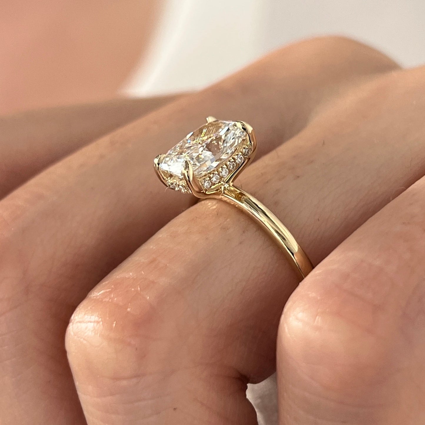 1.0-3.0 CT Elongated Cushion Lab Grown Diamond hidden halo Engagement Ring