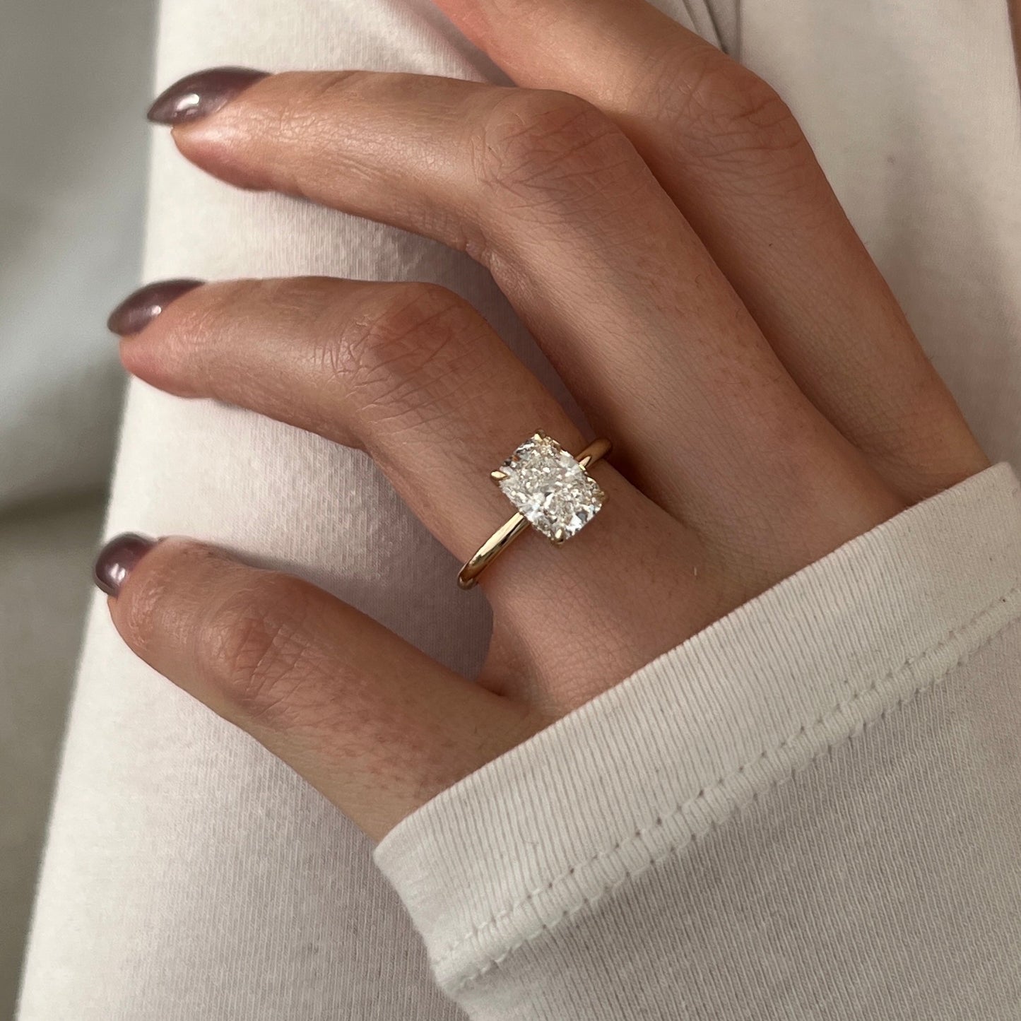 1.0-3.0 CT Elongated Cushion Lab Grown Diamond hidden halo Engagement Ring