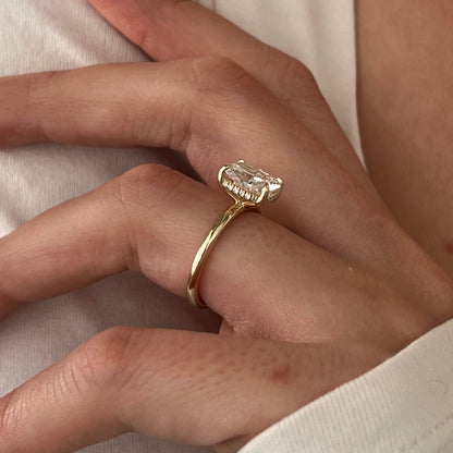 1.0-3.0 CT Elongated Cushion Lab Grown Diamond hidden halo Engagement Ring