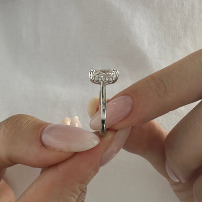 1.0-3.0 CT Elongated Cushion Lab Grown Diamond hidden halo Engagement Ring