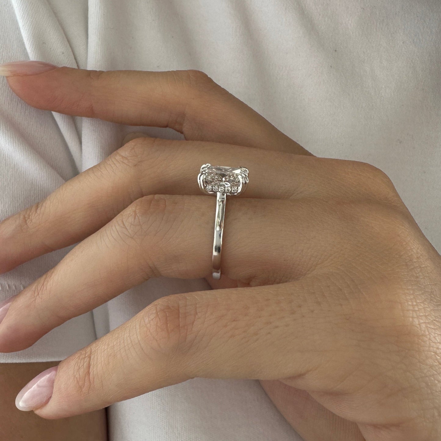 1.0-3.0 CT Elongated Cushion Lab Grown Diamond hidden halo Engagement Ring