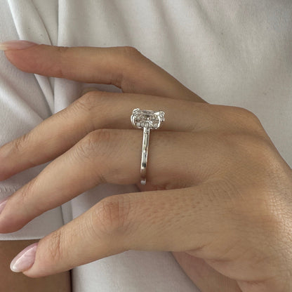 1.0-3.0 CT Elongated Cushion Lab Grown Diamond hidden halo Engagement Ring