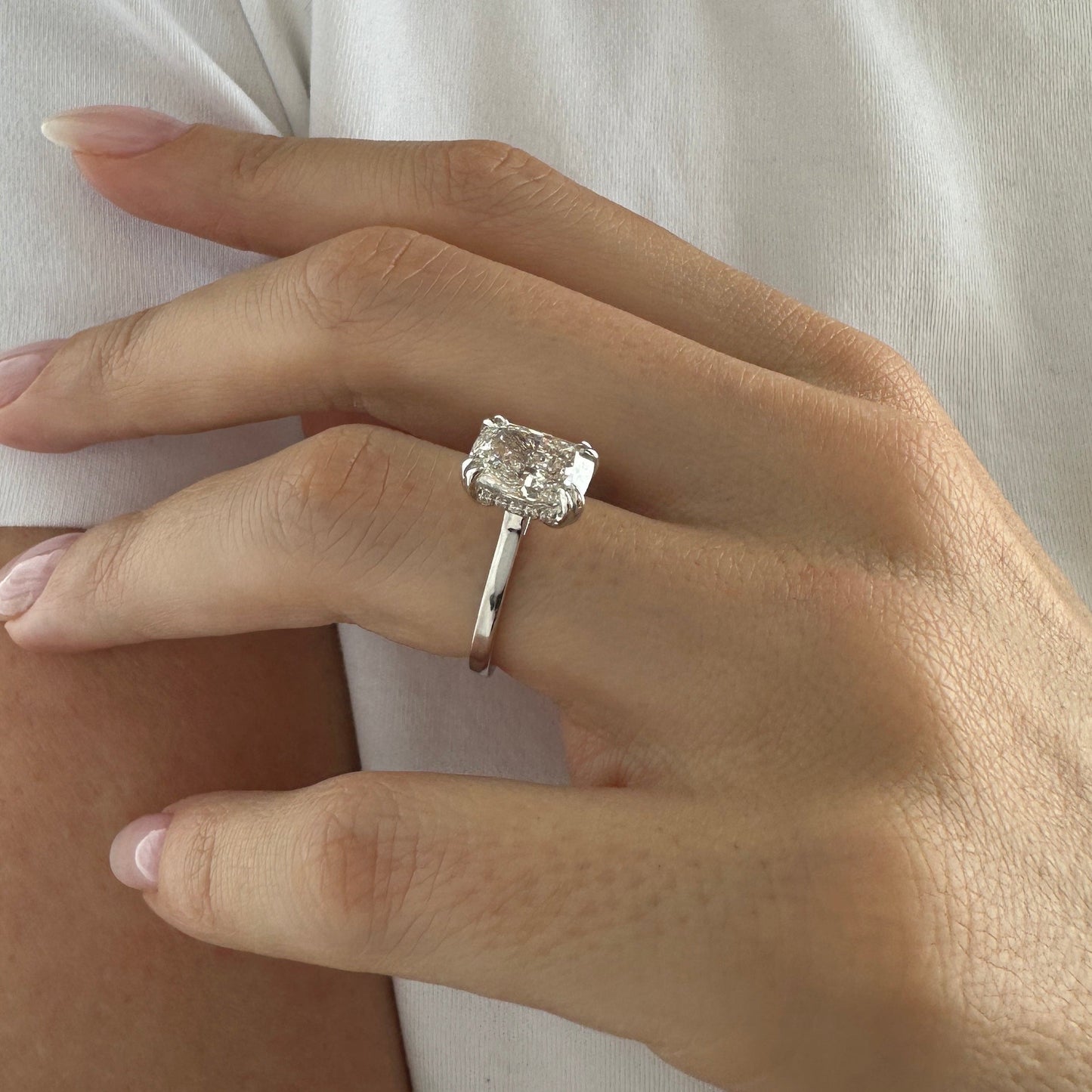 1.0-3.0 CT Elongated Cushion Lab Grown Diamond hidden halo Engagement Ring