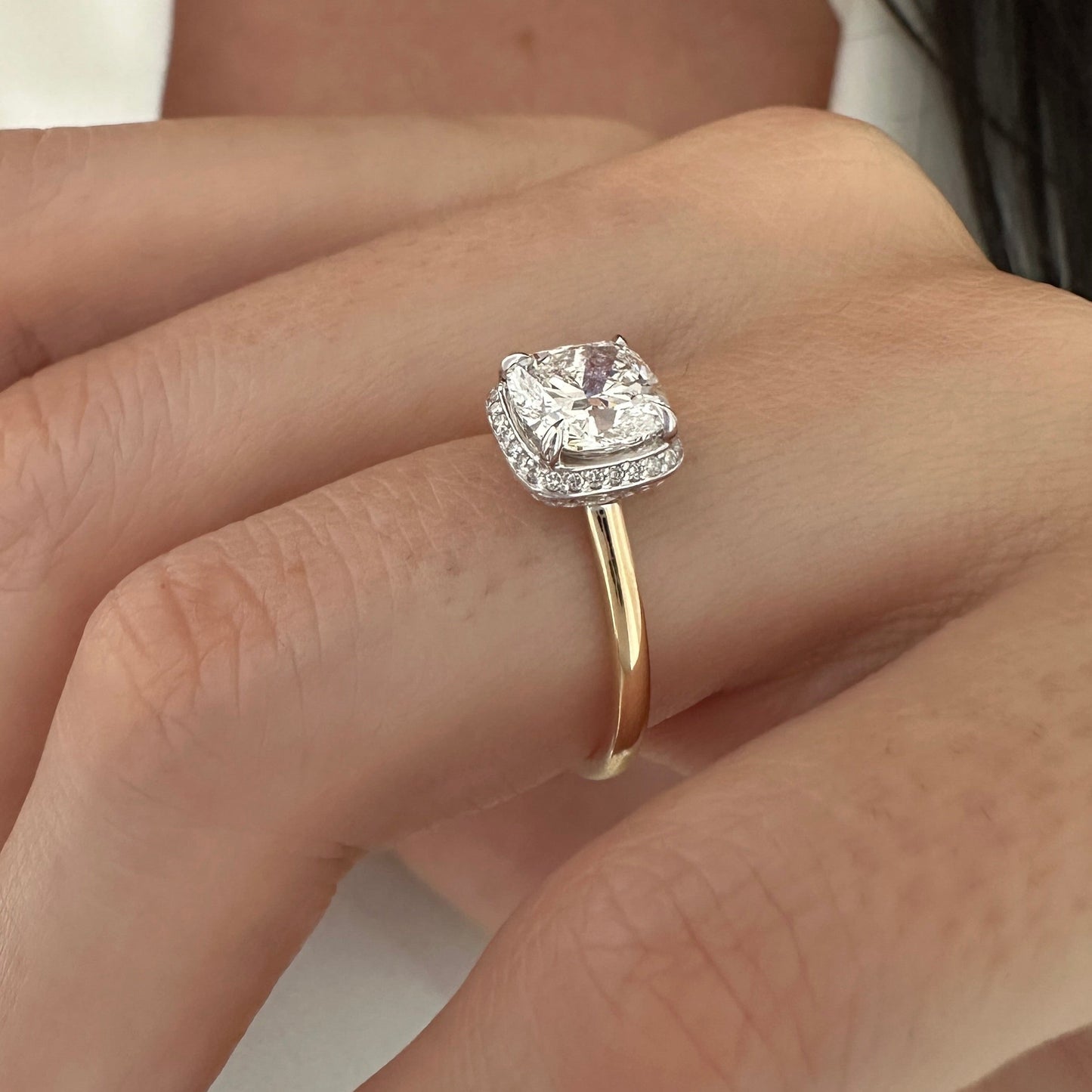1.0-3.0 CT Cushion Lab Grown Diamond double-edge halo Setting Engagement Ring