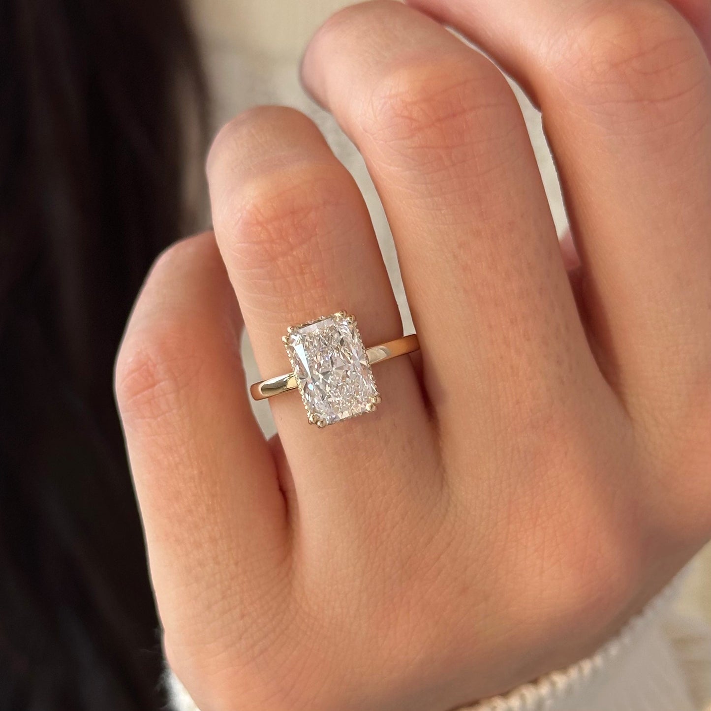 1.0-3.0 CT Radiant Cut Lab Grown Diamond hidden halo Engagement Ring