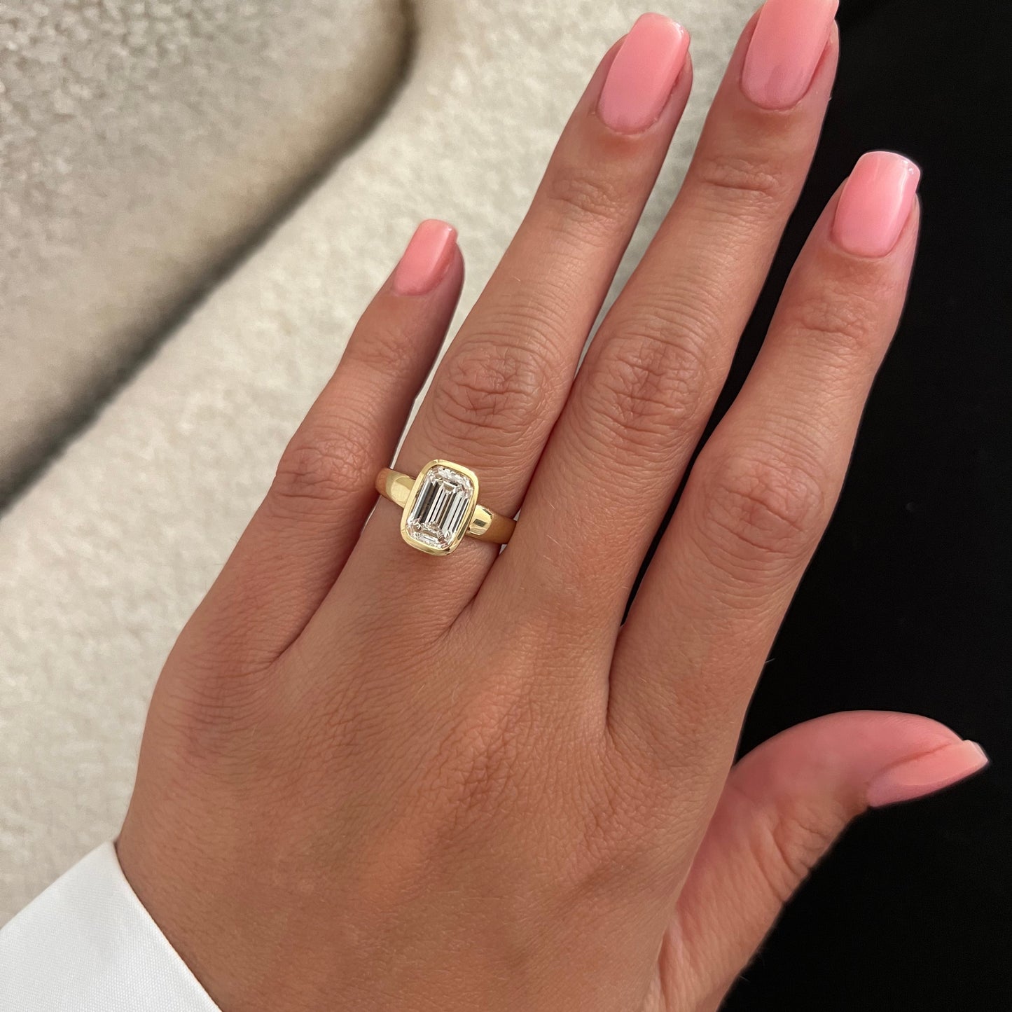 1.0-3.0 CT Emerald cut Lab Grown Diamond bezel Engagement Ring