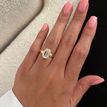 1.0-3.0 CT Emerald cut Lab Grown Diamond bezel Engagement Ring