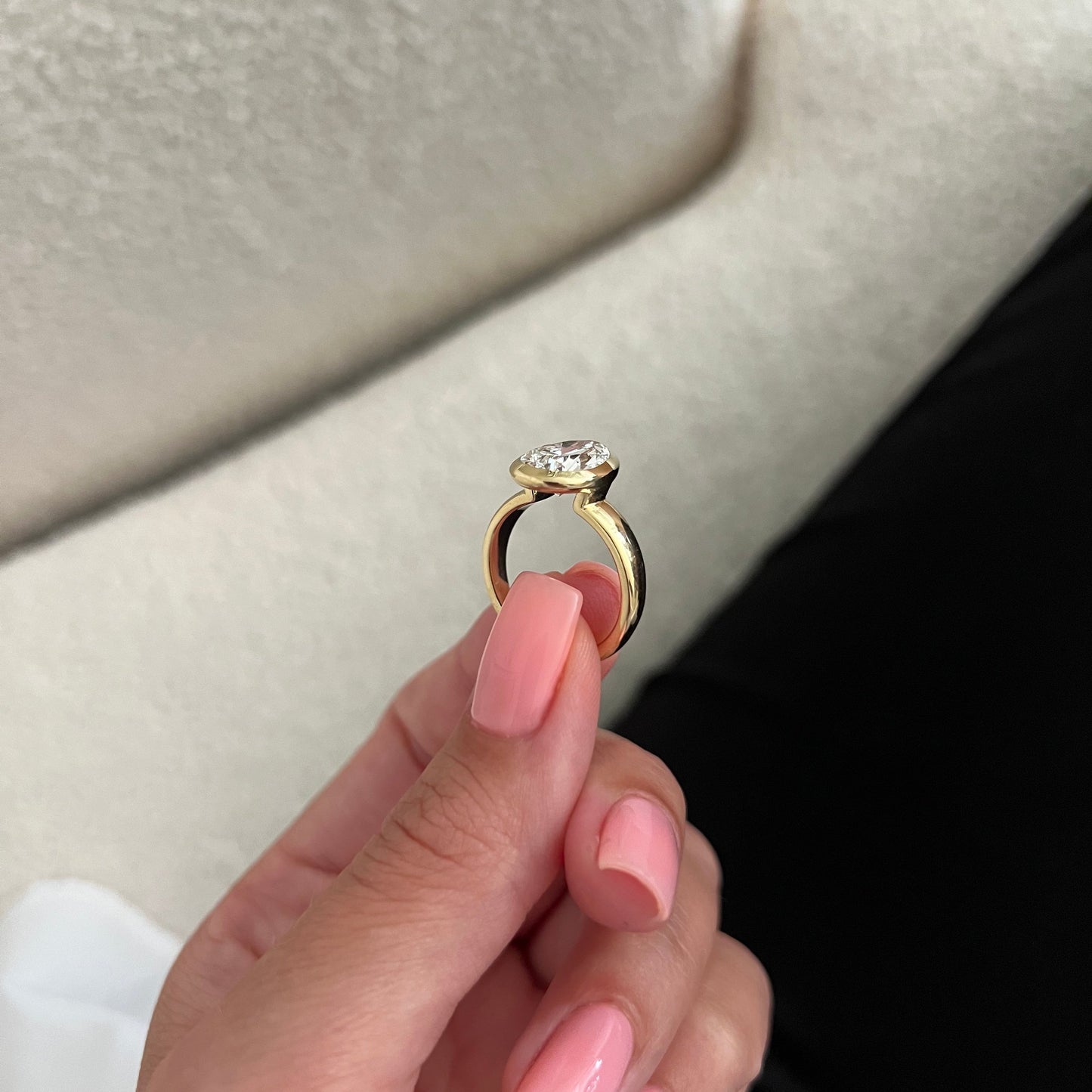 1.0-3.0 CT Pear Cut Lab Grown Diamond bezel Engagement Ring