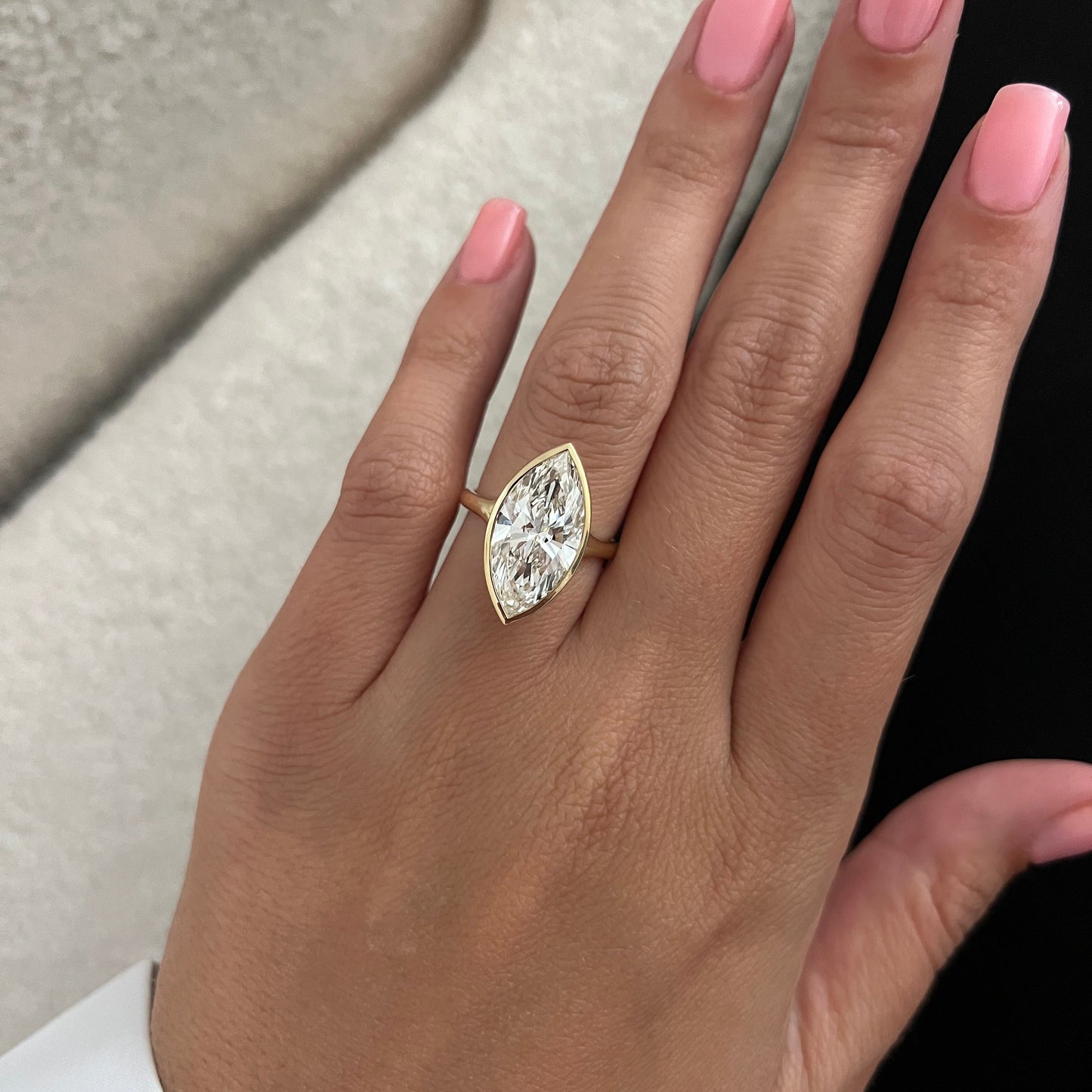 1.0-3.0 CT Marquise cut Lab Grown Diamond bezel Engagement Ring