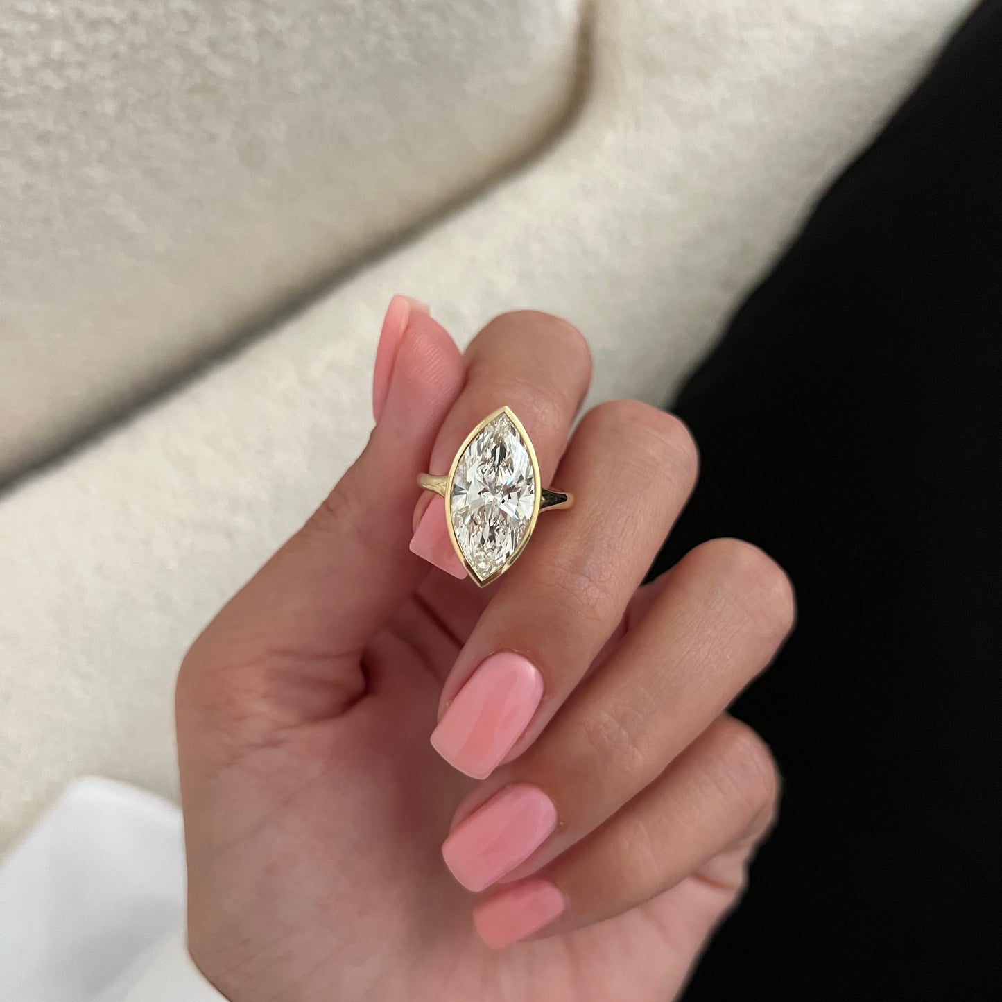 1.0-3.0 CT Marquise cut Lab Grown Diamond bezel Engagement Ring