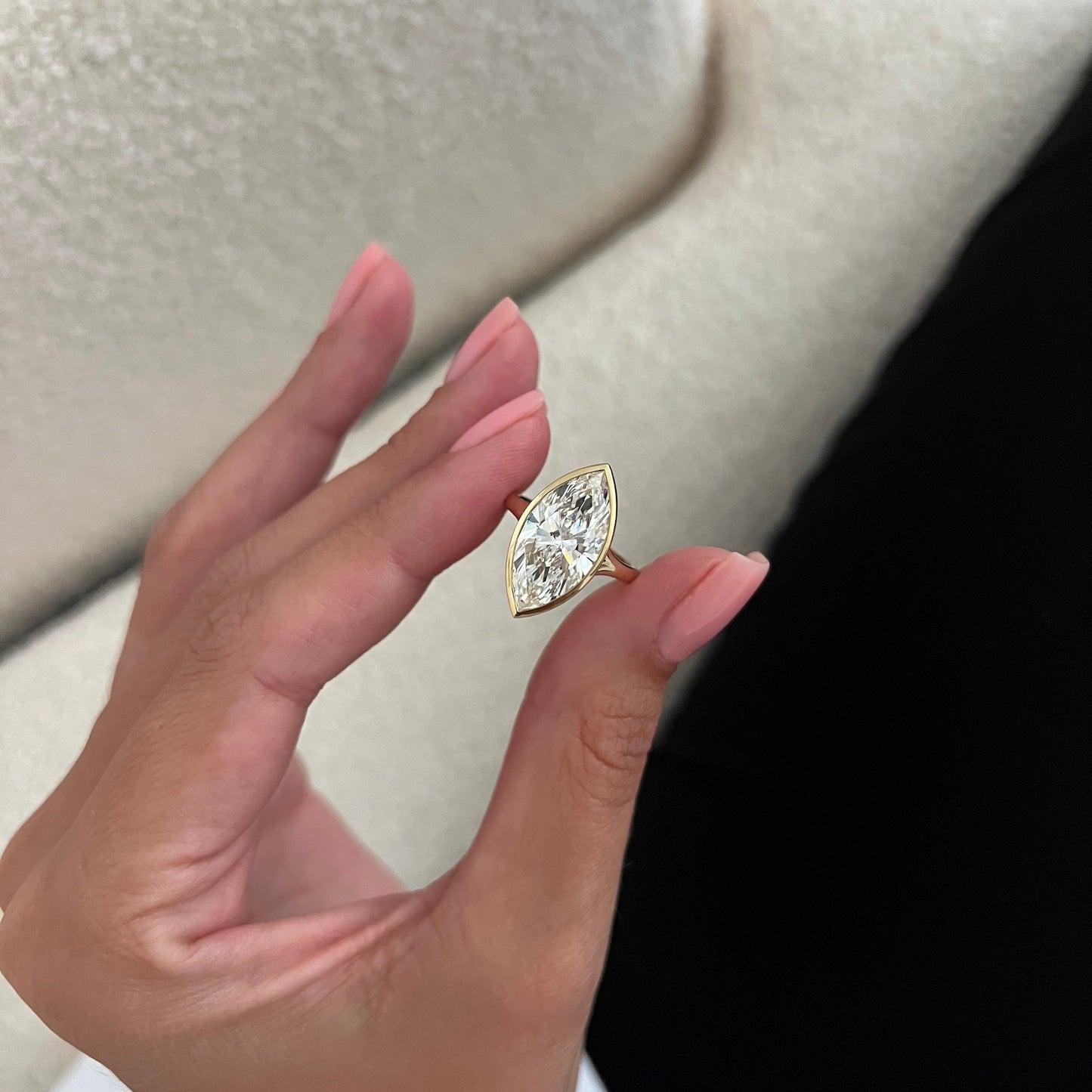 1.0-3.0 CT Marquise cut Lab Grown Diamond bezel Engagement Ring