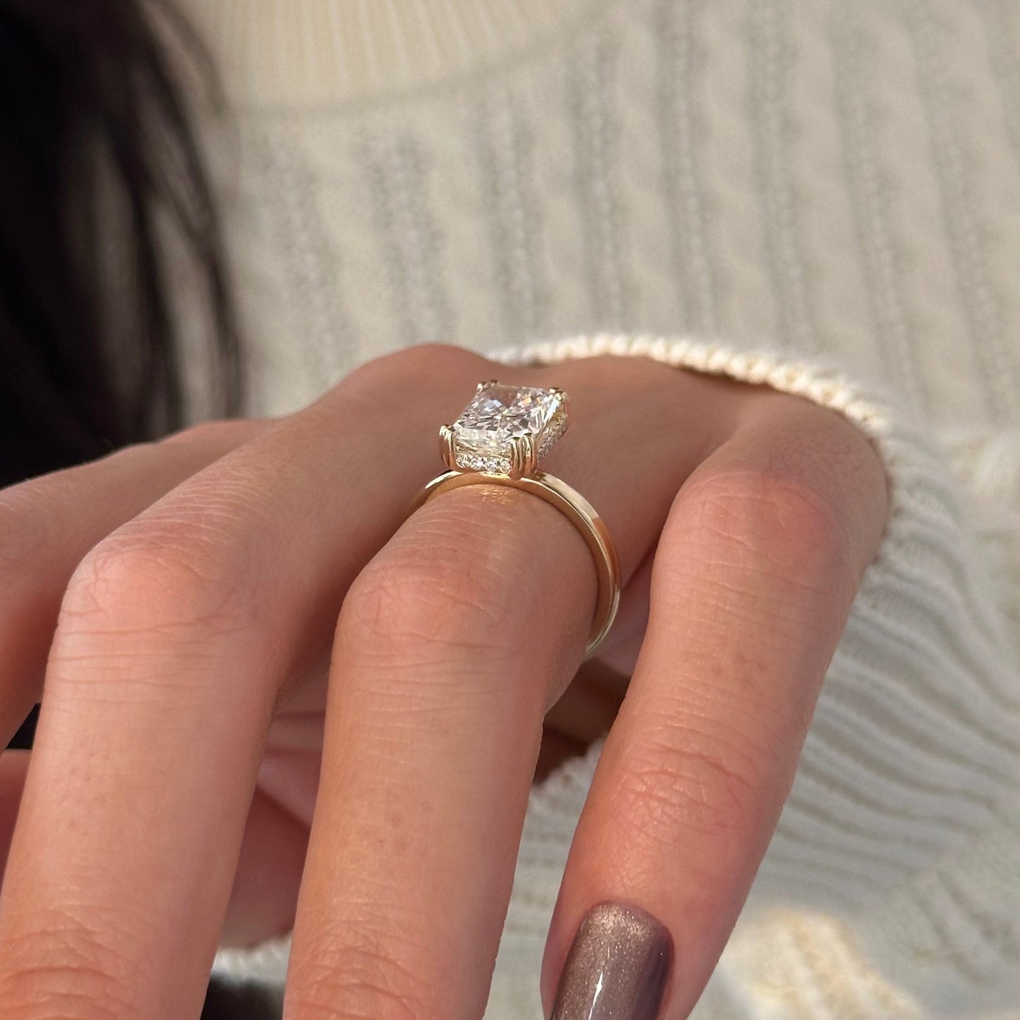 1.0-3.0 CT Radiant Cut Lab Grown Diamond hidden halo Engagement Ring
