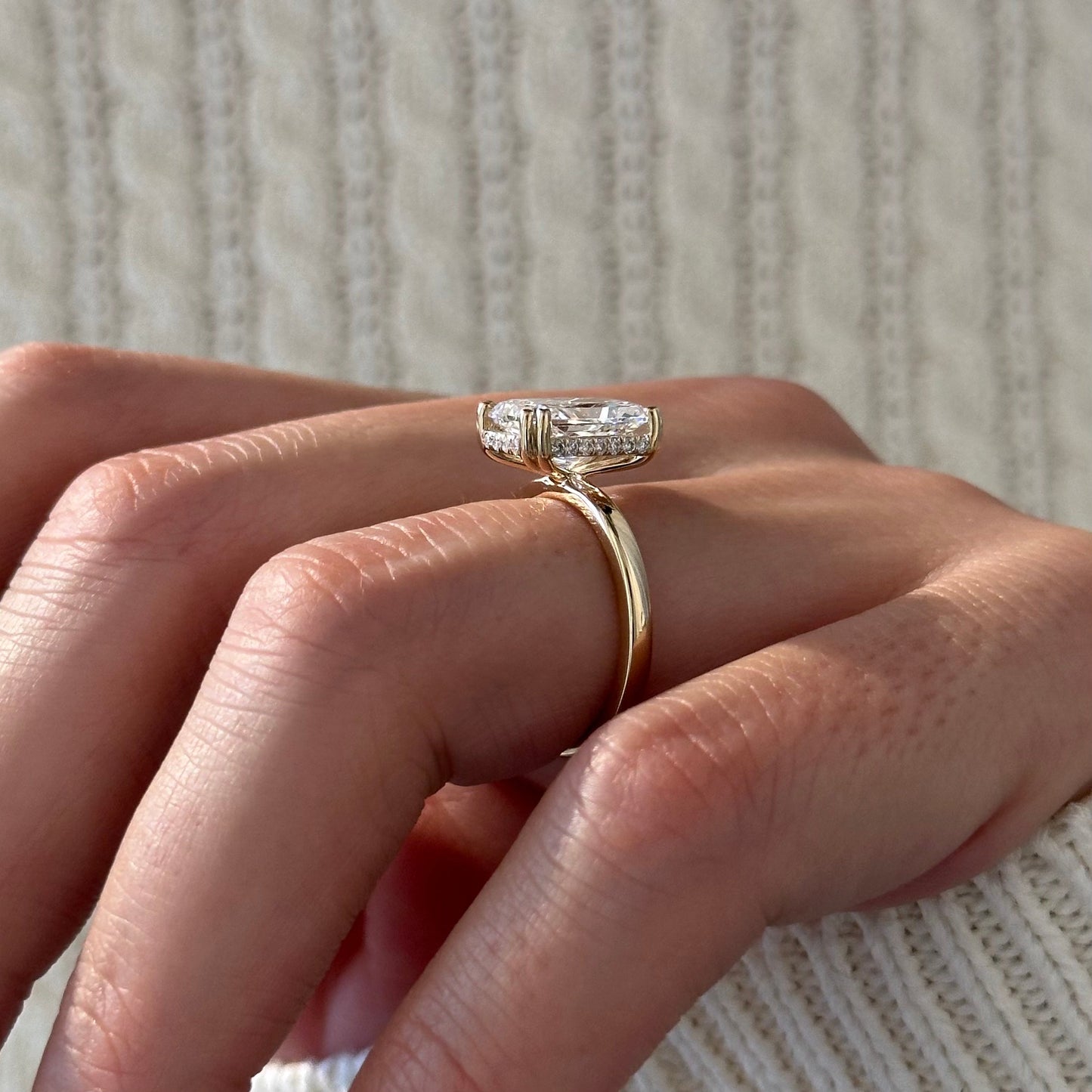 1.0-3.0 CT Radiant Cut Lab Grown Diamond hidden halo Engagement Ring