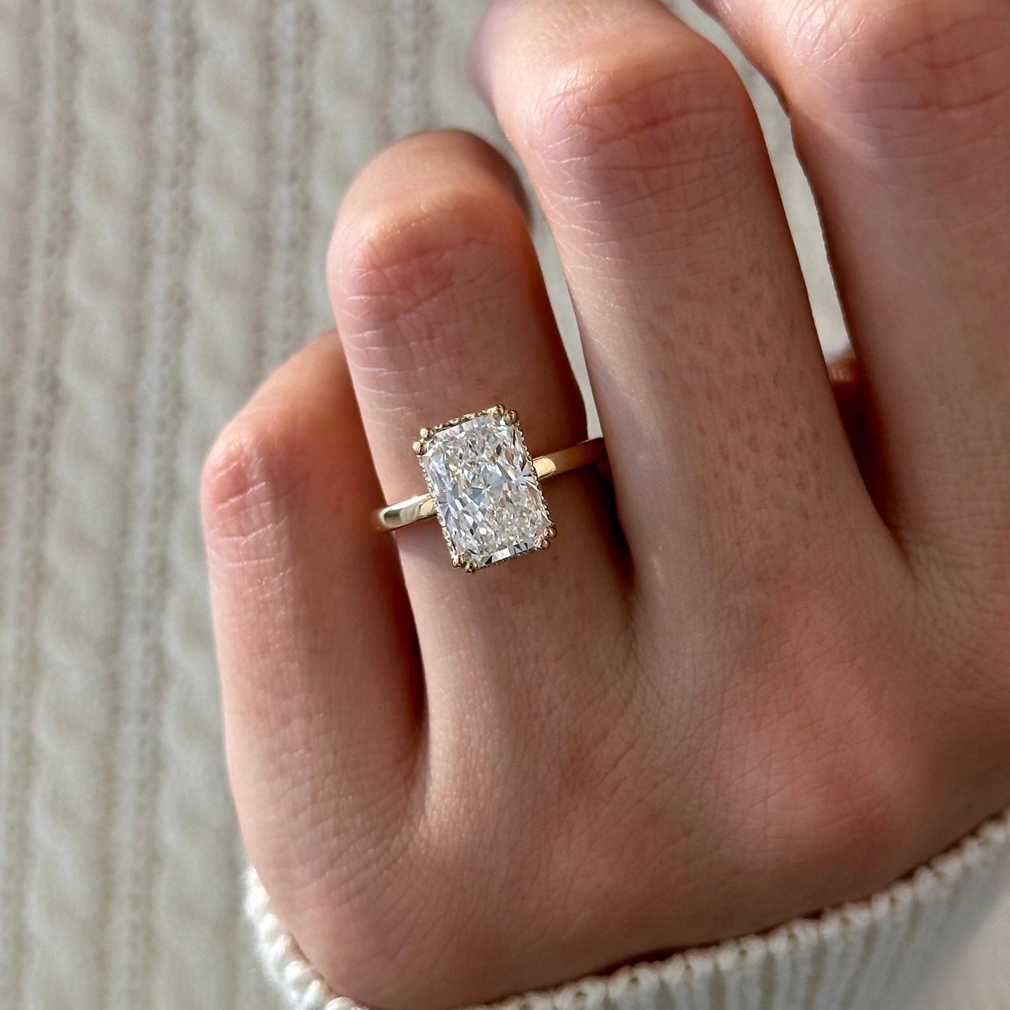 1.0-3.0 CT Radiant Cut Lab Grown Diamond hidden halo Engagement Ring