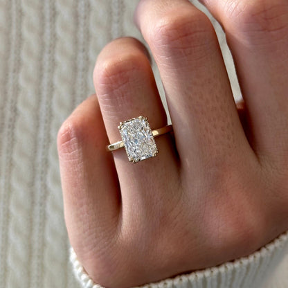 1.0-3.0 CT Radiant Cut Lab Grown Diamond hidden halo Engagement Ring