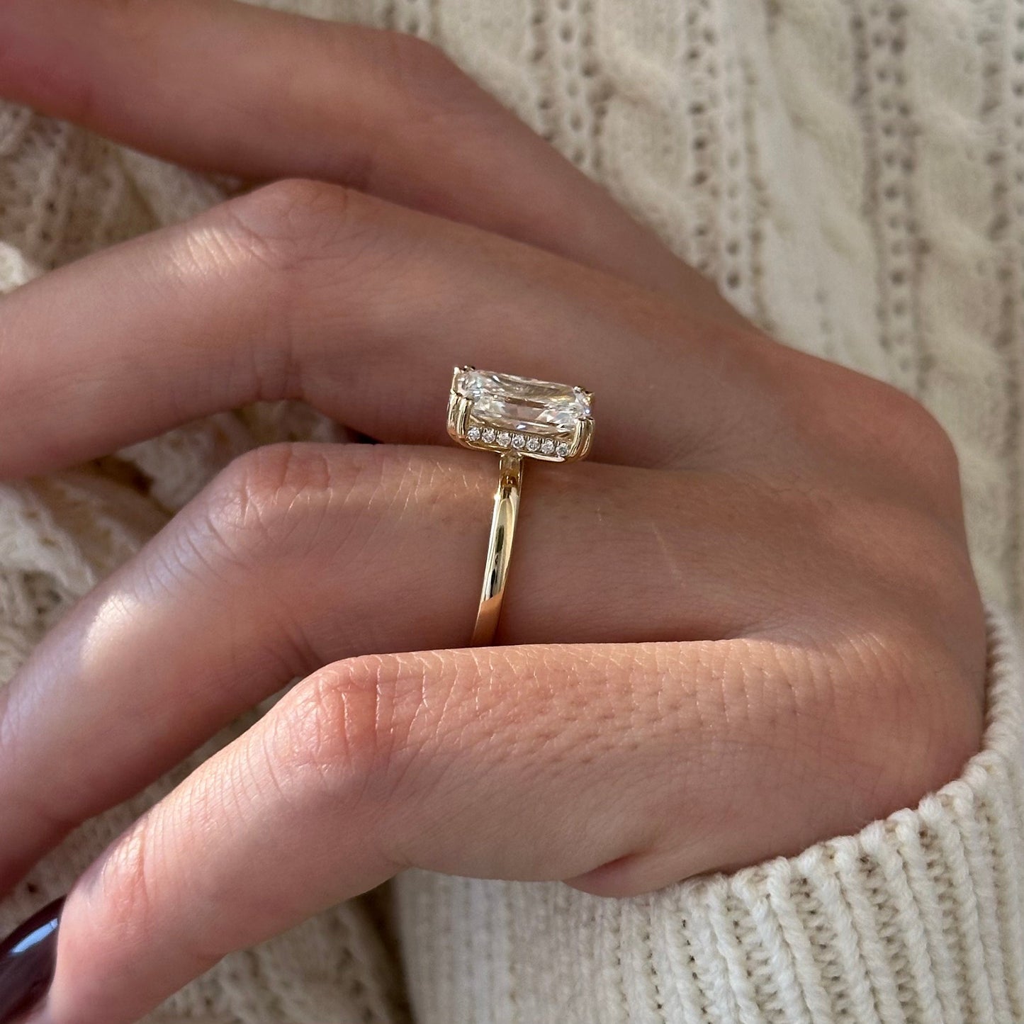 1.0-3.0 CT Radiant Cut Lab Grown Diamond hidden halo Engagement Ring
