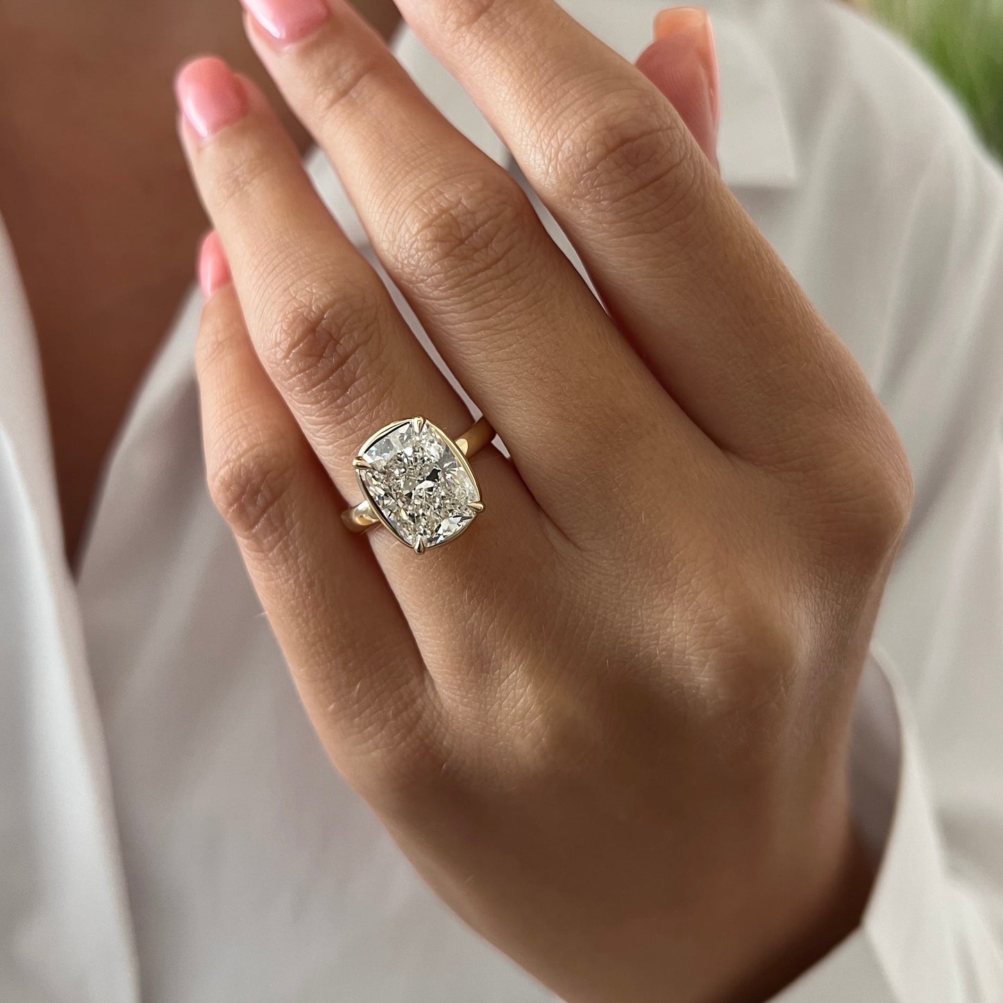 3.0-5.0 CT Elongated Cushion Lab Grown Diamond bezel Engagement Ring