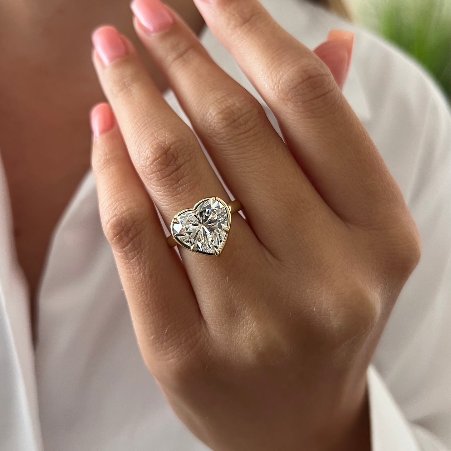 3.0-5.0 CT Heart cut Lab Grown Diamond bezel Engagement Ring