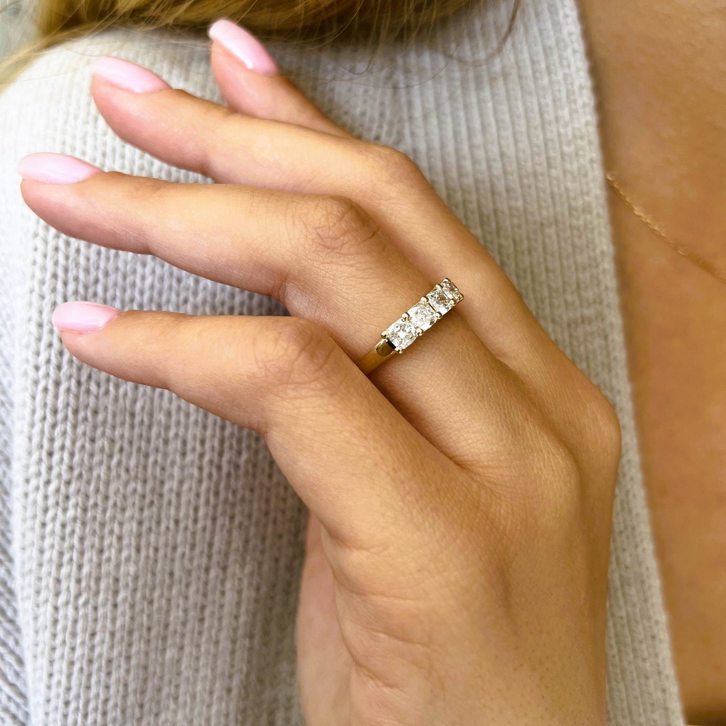 2.10 TCW Cushion Half Eternity Lab Grown Diamond Wedding Band
