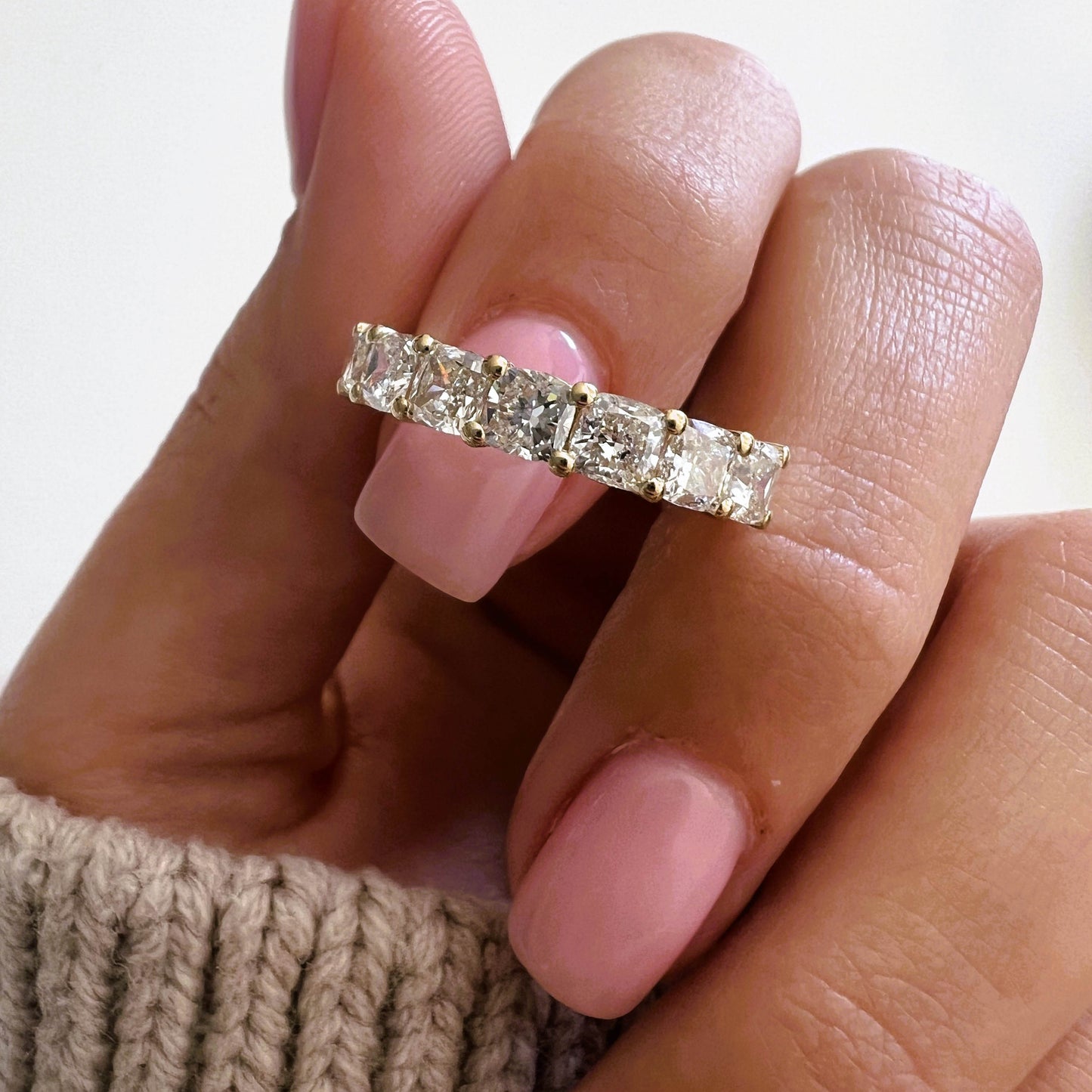 2.10 TCW Cushion Half Eternity Lab Grown Diamond Wedding Band