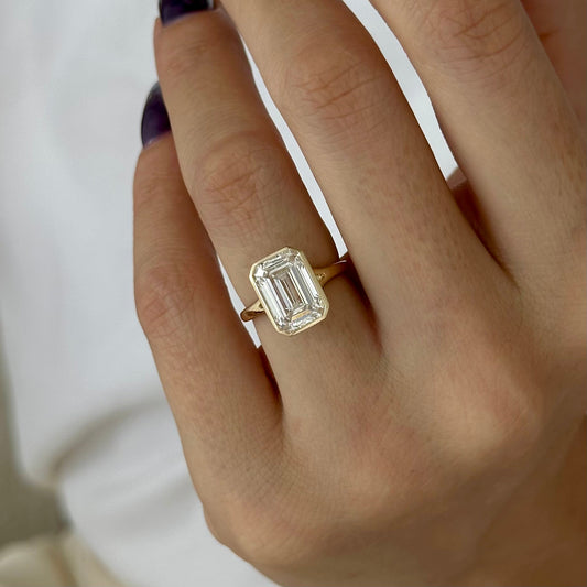 3.0-5.0 CT Emerald cut Lab Grown Diamond solitaire Engagement Ring