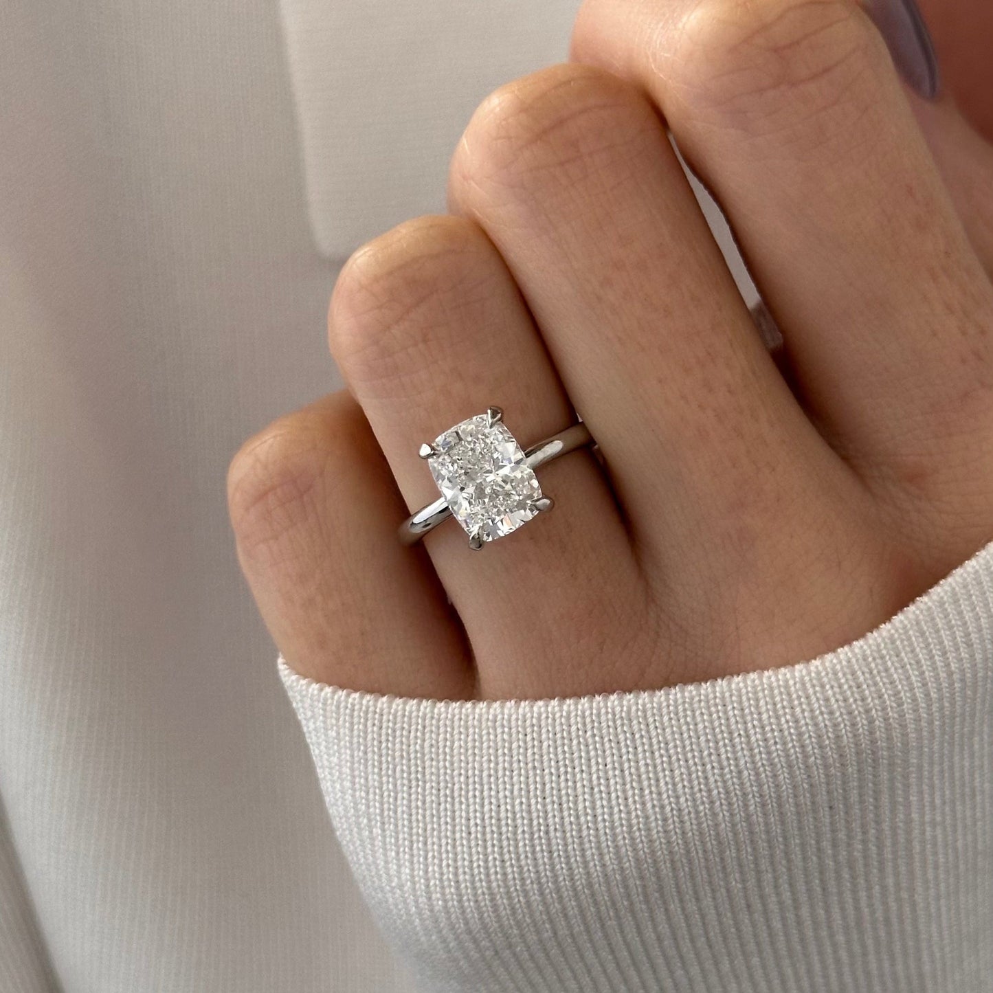 1.0-3.0 CT Elongated Cushion Lab Grown Diamond Solitaire Engagement Ring