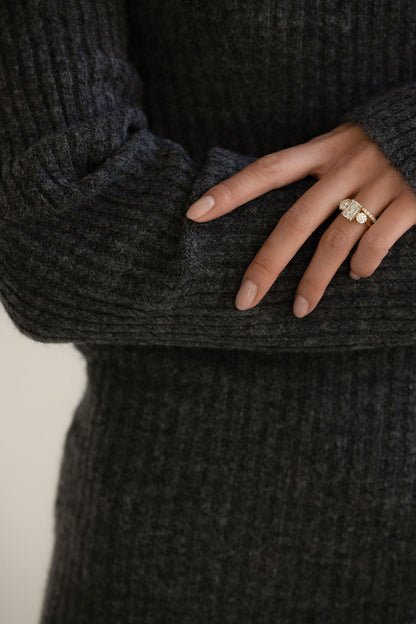 2.0 CT Old Mine Elongated Cushion Three Stone Moissanite Engagement Ring