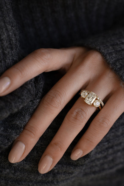 2.0 CT Old Mine Elongated Cushion Three Stone Moissanite Engagement Ring