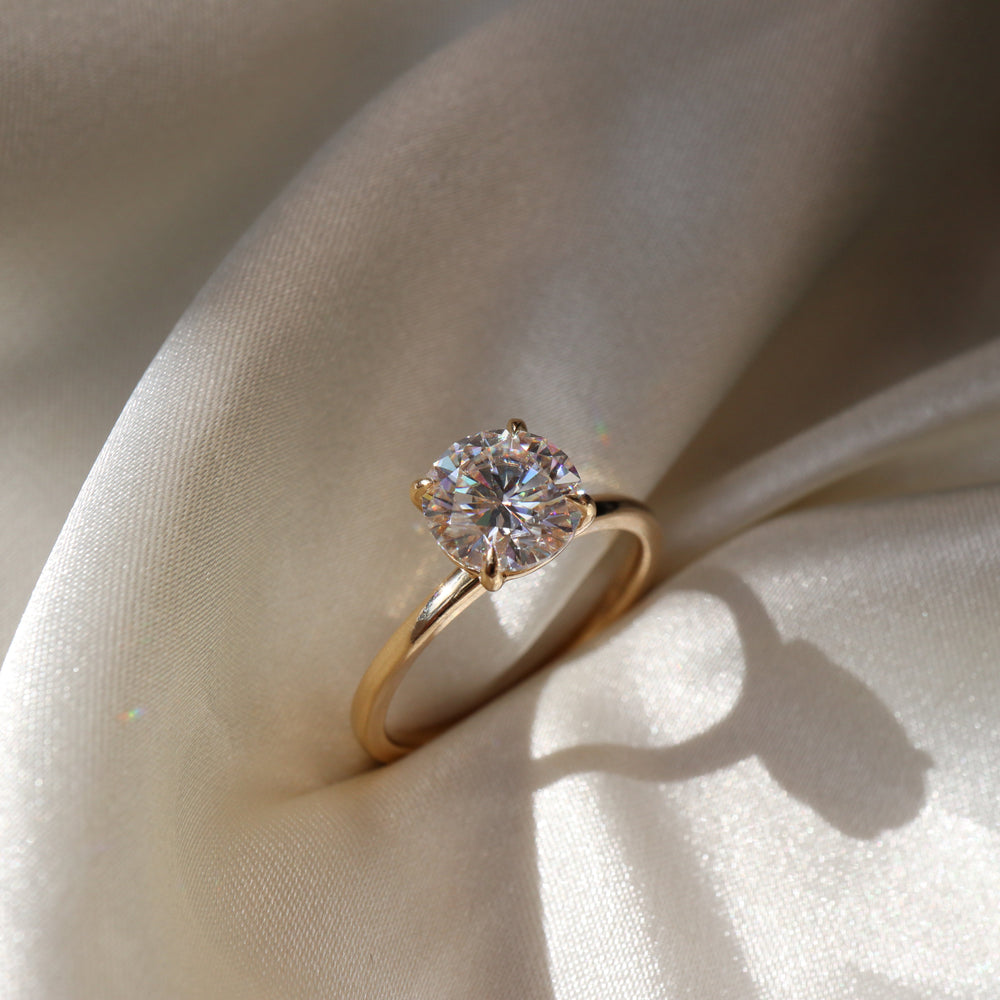 Classic solitaire ring with round moissanite center stone