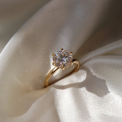 Classic solitaire ring with round moissanite center stone