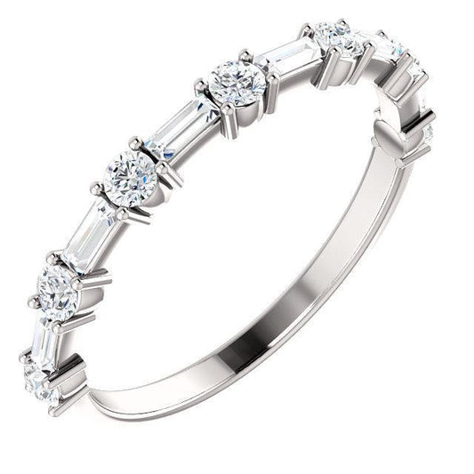 Alternative Diamond Wedding Band with 1.20 TCW Baguette & Round Cut Moissanite