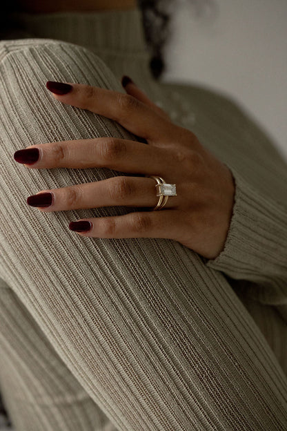 3.0 CT Emerald Shaped Moissanite Solitaire Engagement Ring