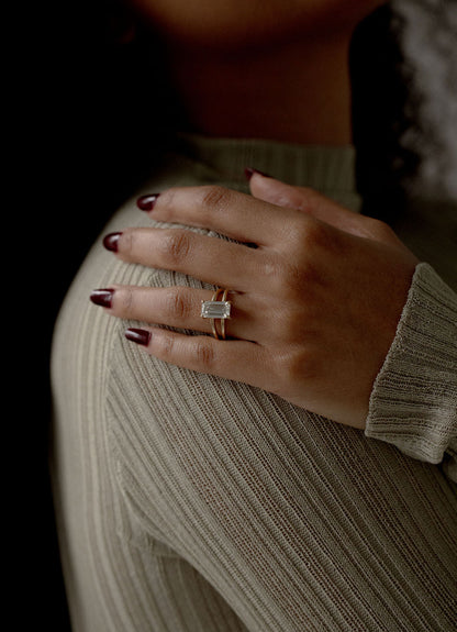 3.0 CT Emerald Shaped Moissanite Solitaire Engagement Ring