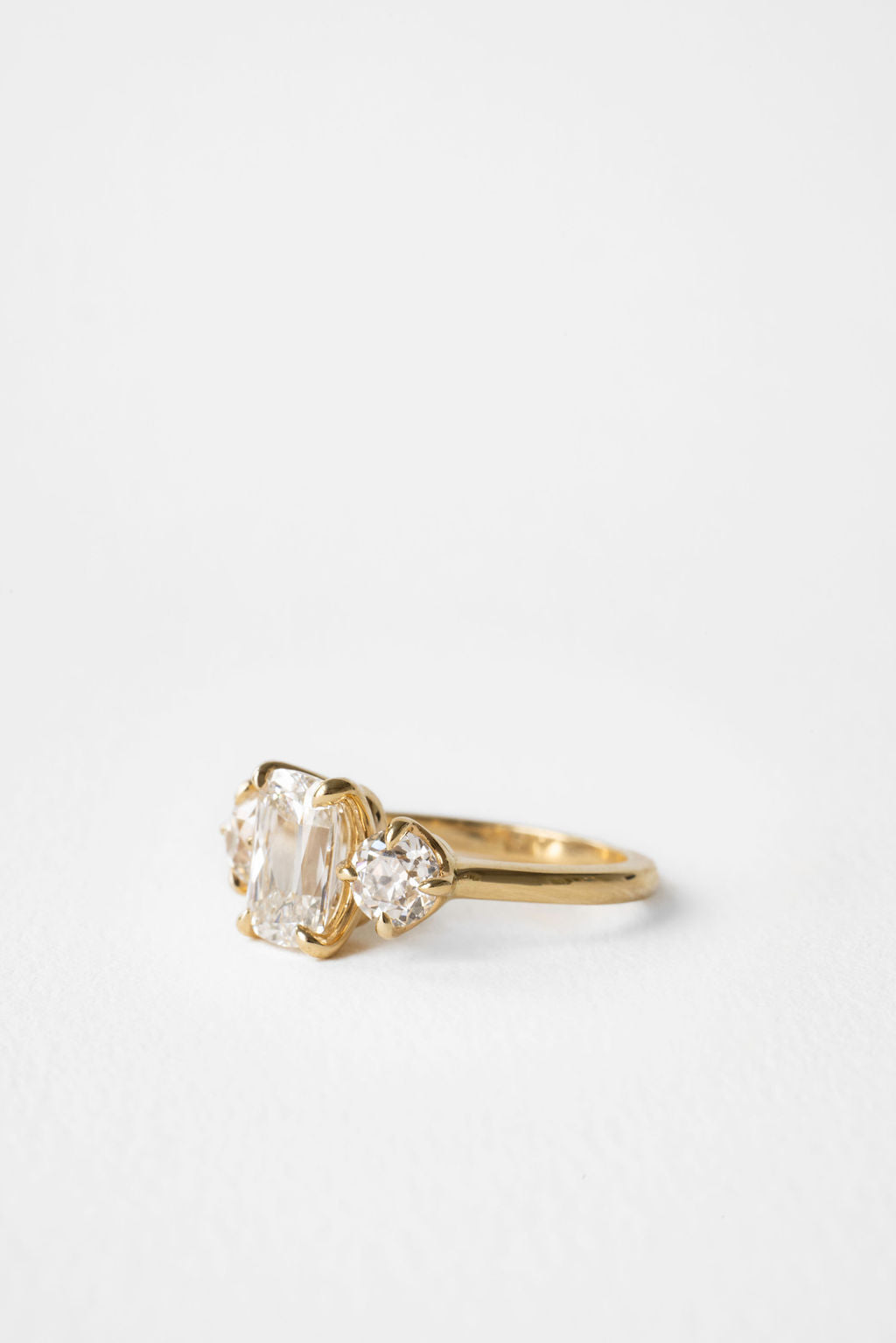 2.0 CT Old Mine Elongated Cushion Three Stone Moissanite Engagement Ring