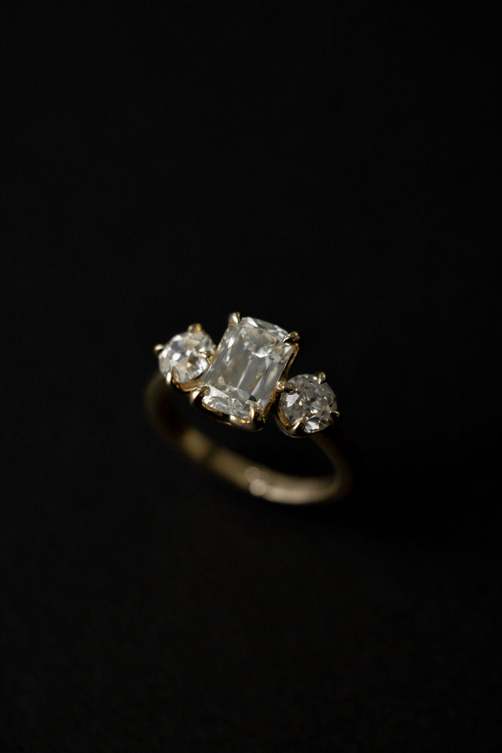 2.0 CT Old Mine Elongated Cushion Three Stone Moissanite Engagement Ring