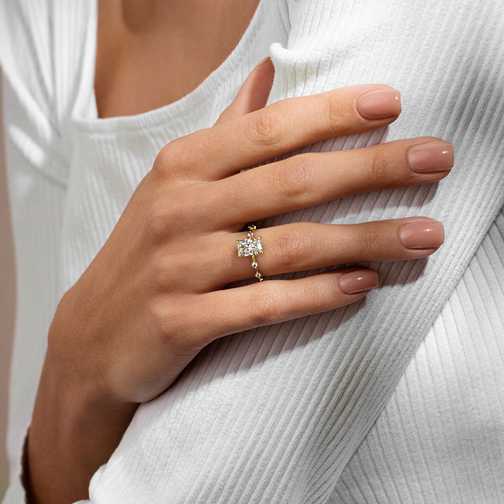 Dainty Ring with 2.0 CT Radiant Cut Moissanite