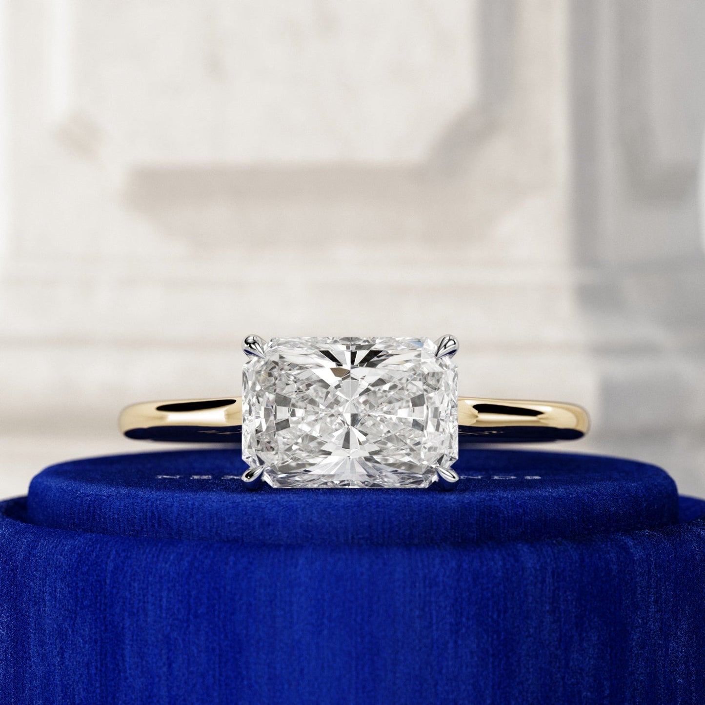 1.0-3.0 CT east-west Radiant Cut Lab Grown Diamond cathedral Engagement Ring