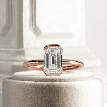 1.0-3.0 CT Emerald cut Lab Grown Diamond half bezel Engagement Ring