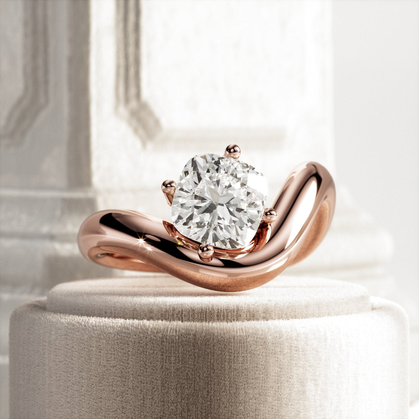 1.0-3.0 CT Cushion Lab Grown Diamond  twisted band Engagement Ring