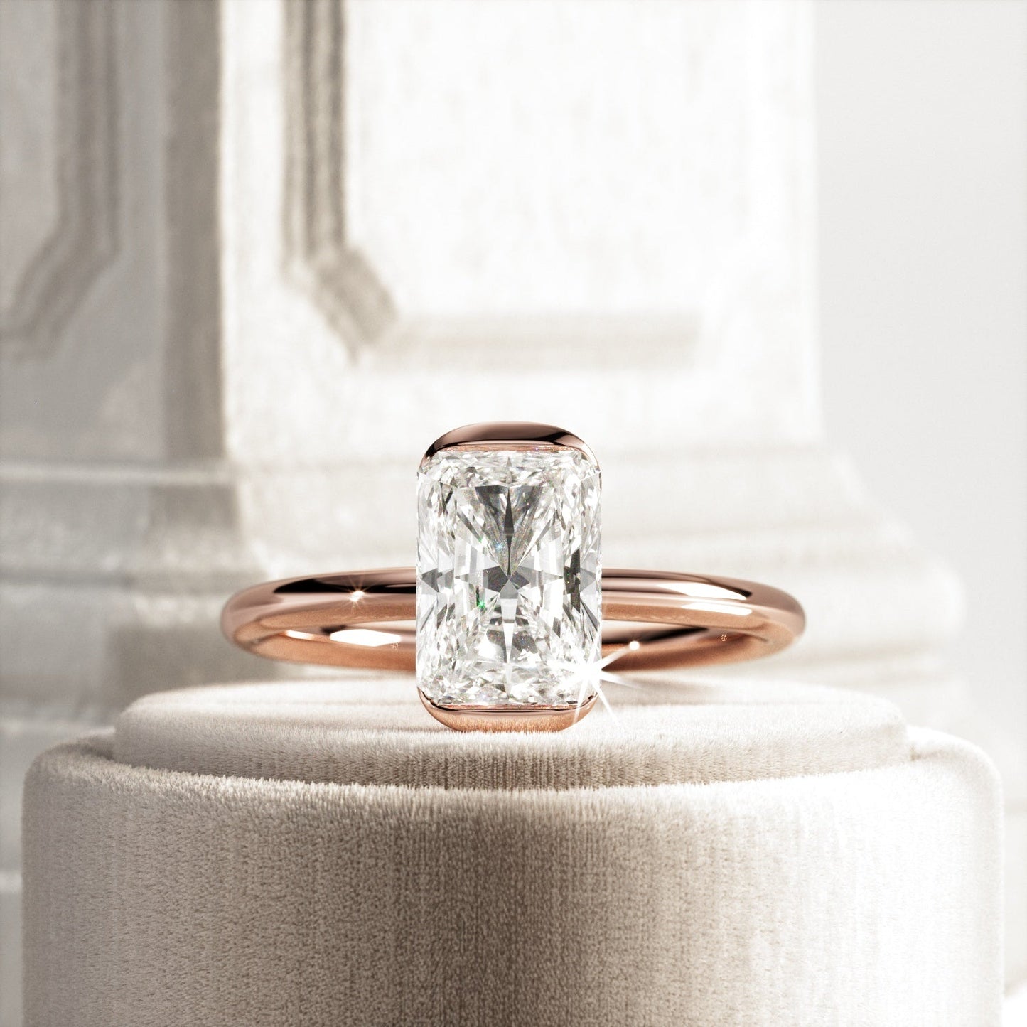 1.0-3.0 CT Radiant cut Lab Grown Diamond half bezel Engagement Ring
