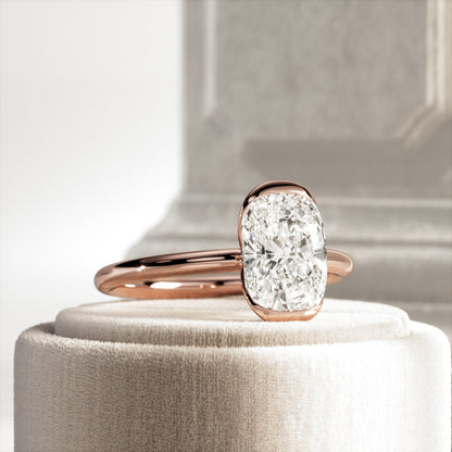 1.0-3.0 CT Elongated Cushion Lab Grown Diamond half bezel Engagement Ring