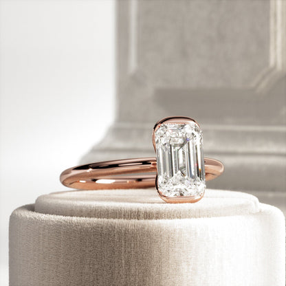 1.0-3.0 CT Emerald cut Lab Grown Diamond half bezel Engagement Ring