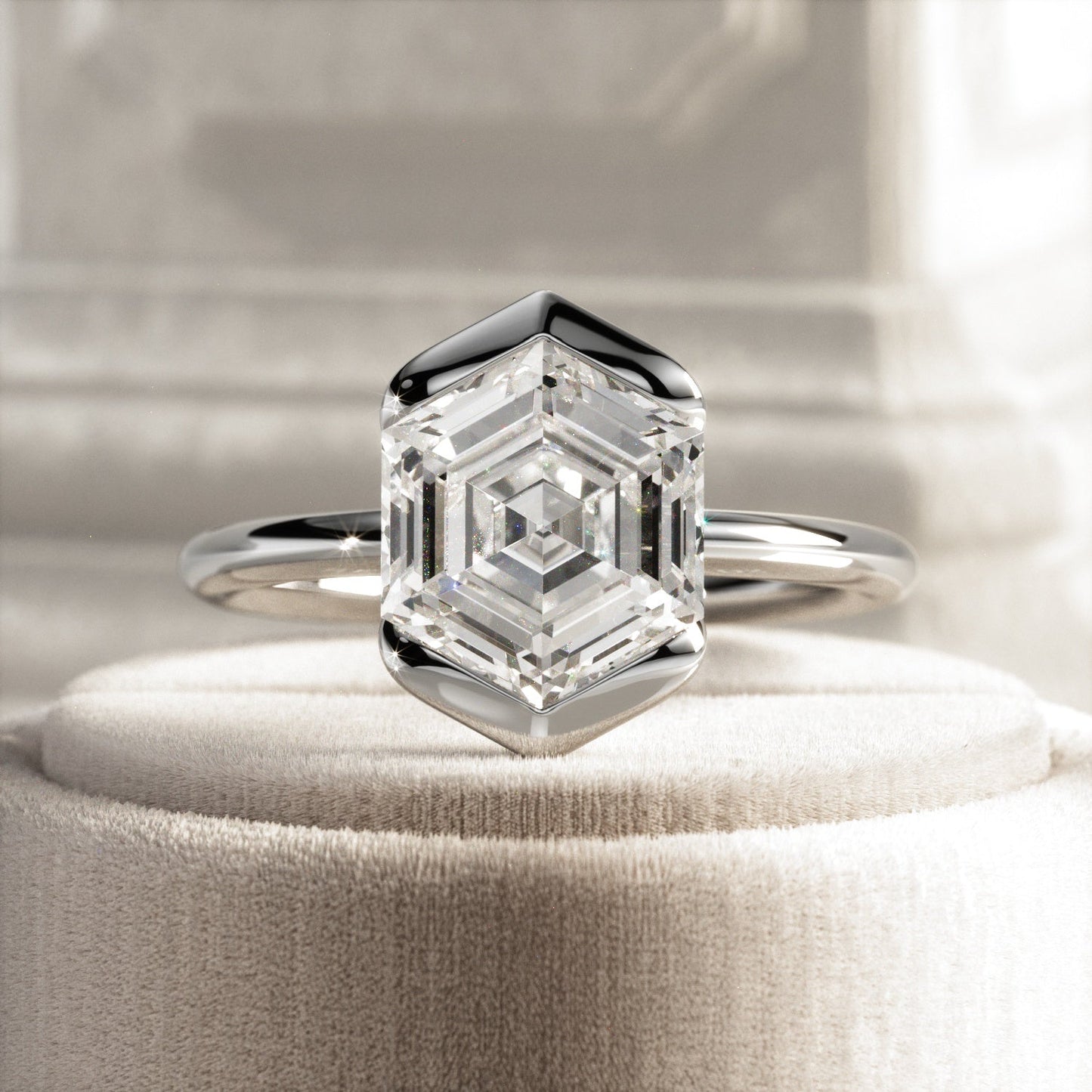 1.0-3.0 CT Asscher Lab Grown Diamond half bezel Setting Engagement Ring
