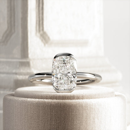 1.0-3.0 CT Elongated Cushion Lab Grown Diamond half bezel Engagement Ring
