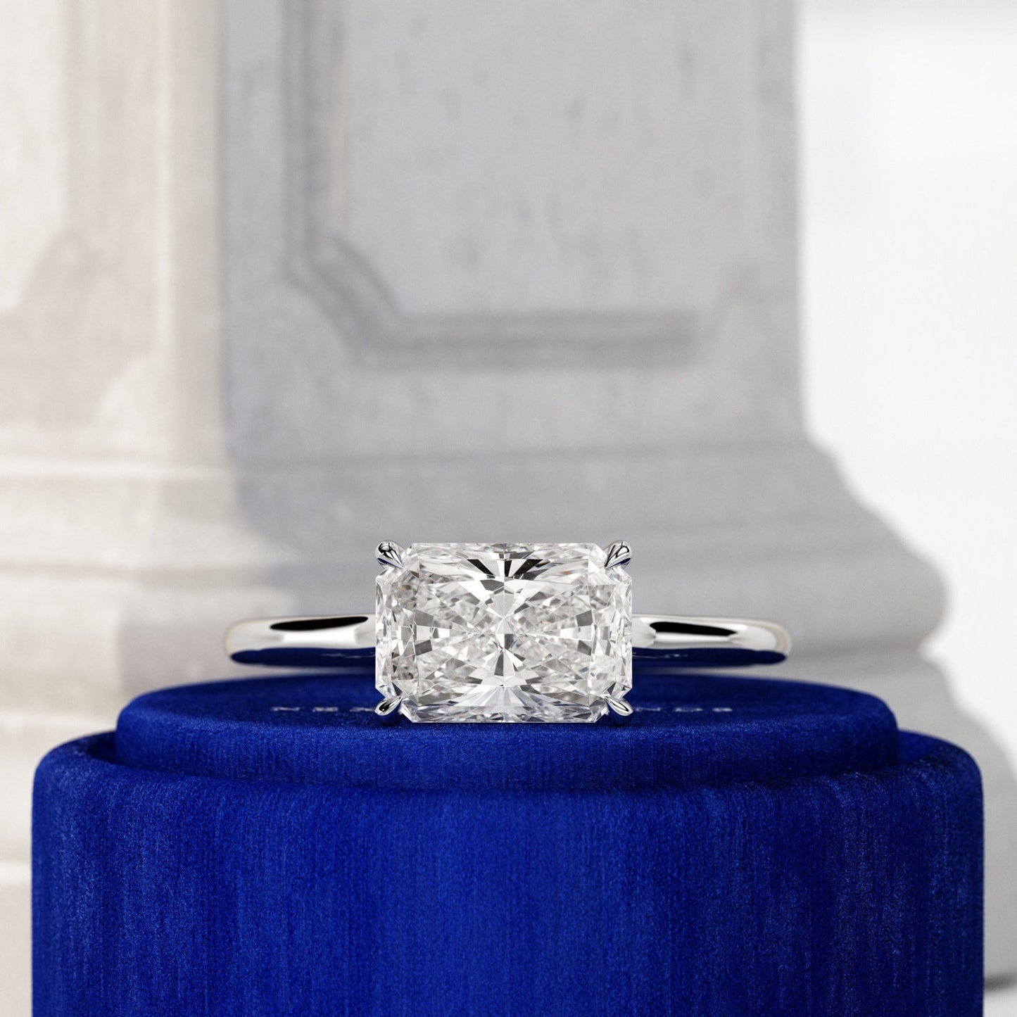 1.0-3.0 CT east-west Radiant Cut Lab Grown Diamond cathedral Engagement Ring