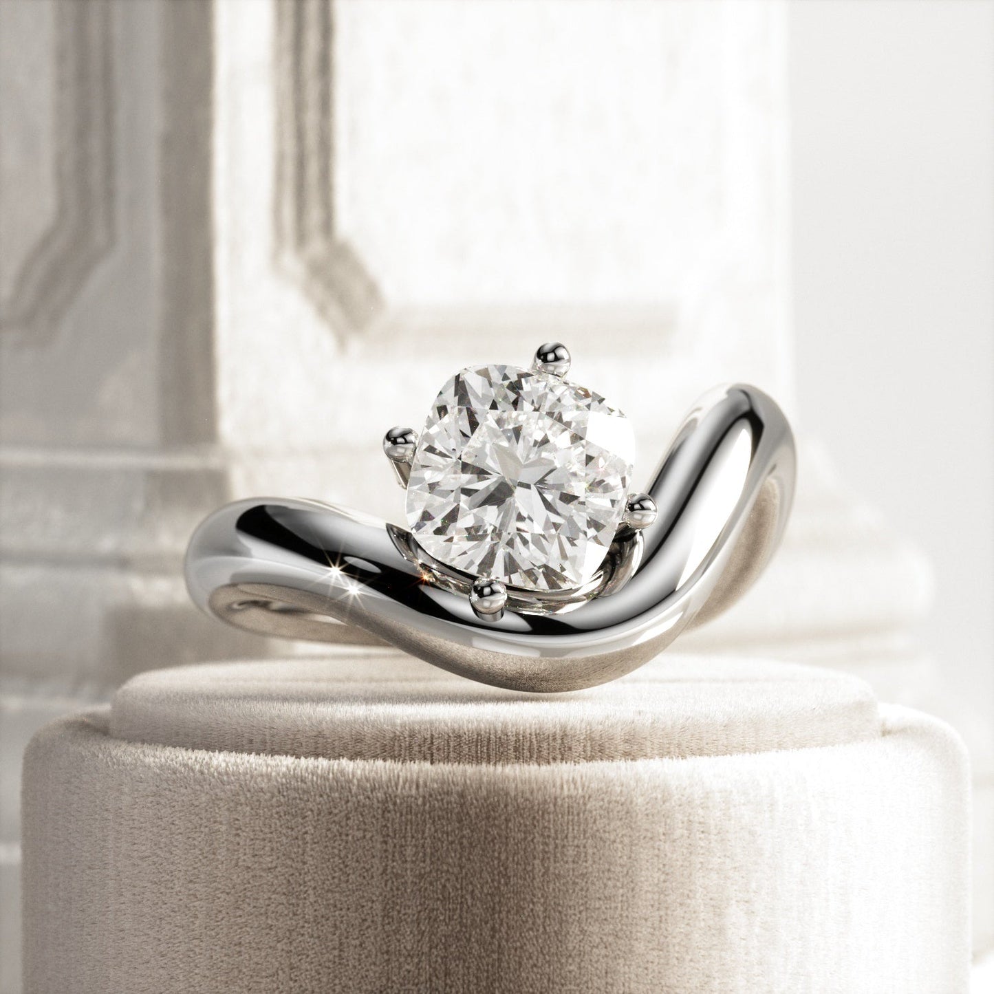 1.0-3.0 CT Cushion Lab Grown Diamond  twisted band Engagement Ring