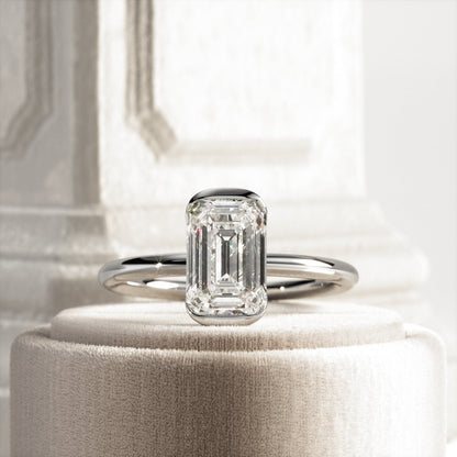 1.0-3.0 CT Emerald cut Lab Grown Diamond half bezel Engagement Ring